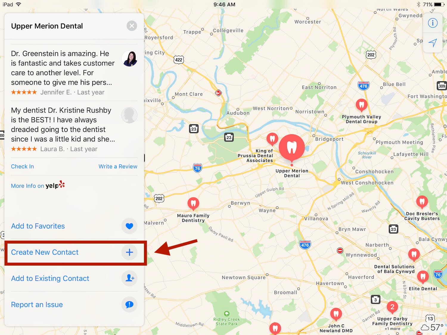 Creating a new contact in Apple Maps